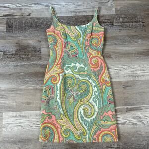 Vtg Carmen Marc Valvo Mini Dress Cotton Paisley Print 90s Y2K Festival